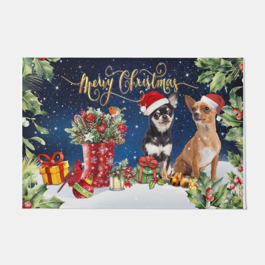 Paillasson Chien de Noël, Chihuahua Amateurs Cadeau (Devant)