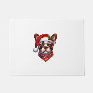 Paillasson Chien de Noël Français Chien de taureaux Santa Hat