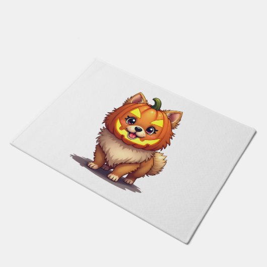 Paillasson Chien de Poméranie, Masque citrouille (Incliné)