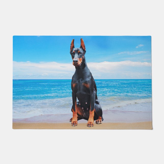 Paillasson Chien Doberman Assis Sur La Plage (Devant)