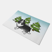 Paillasson Chien-Drapeau De Shetland Bi-Noir Dans Une Forêt D (Incliné)