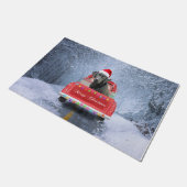 Paillasson Chien noir du Labrador en neige assis à Noël (Incliné)