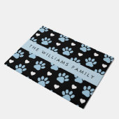 Paillasson Chien Paws, Blue Paws, White Hearts, Votre Nom (Incliné)