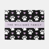 Paillasson Chien Paws, White Paws, Lilac Hearts, Votre Nom (Devant)