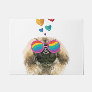 Paillasson Chien Pékinois avec coeurs Saint-Valentin