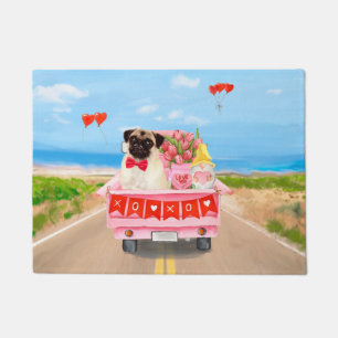 Paillasson Chien Pug Camion de la Saint-Valentin Cœurs