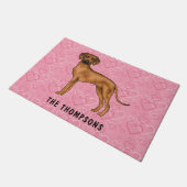 Paillasson Chien Rhodesian Ridgeback Sur Coeurs Rose Avec Nom (Incliné)