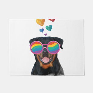 Paillasson Chien Rottweiler avec coeurs Saint-Valentin