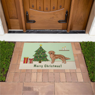 Paillasson Chien rouge Golden Retriever avec sapin de Noël