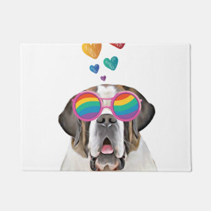 Paillasson Chien Saint-Bernard avec coeurs Saint-Valentin