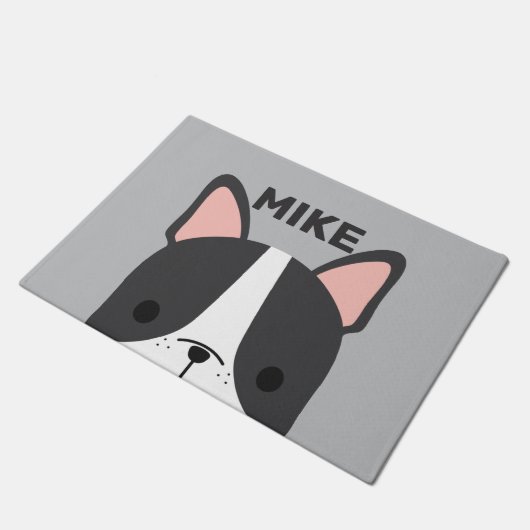 Paillasson Chien-taureau français mignon avec nom personnalis (Incliné)