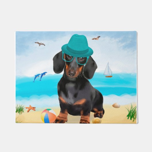 Paillasson Chien teckel sur la plage (Devant)