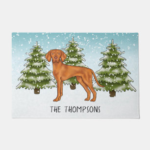 Paillasson Chien Vizsla Hongrois Forêt enneigée d'hiver et no