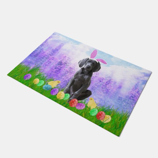 Paillasson Chien Weimaraner avec oeufs de Pâques Poussins lap (Incliné)