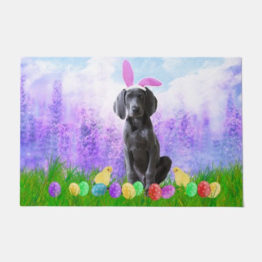 Paillasson Chien Weimaraner avec oeufs de Pâques Poussins lap (Devant)