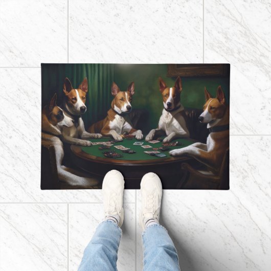 Paillasson Chiens Basenji Jouant Poker Art (Intérieur)