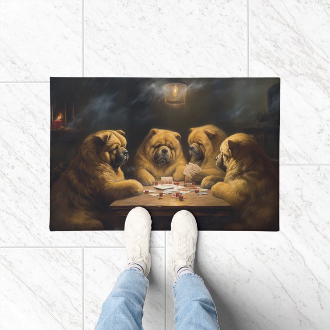 Paillasson Chiens Chow Chow Jouant Poker Art (Intérieur)