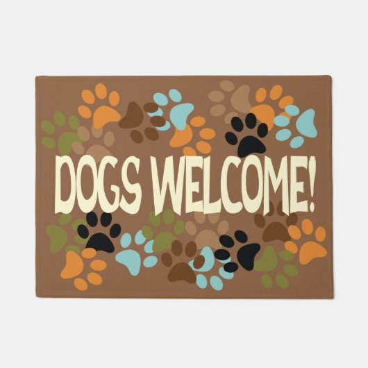 Paillasson Chiens de bienvenue avec conception Pawprint (Devant)