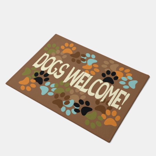 Paillasson Chiens de bienvenue avec conception Pawprint (Incliné)