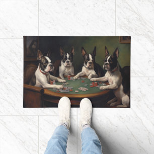 Paillasson Chiens de Boston Terrier jouant au Poker Art
