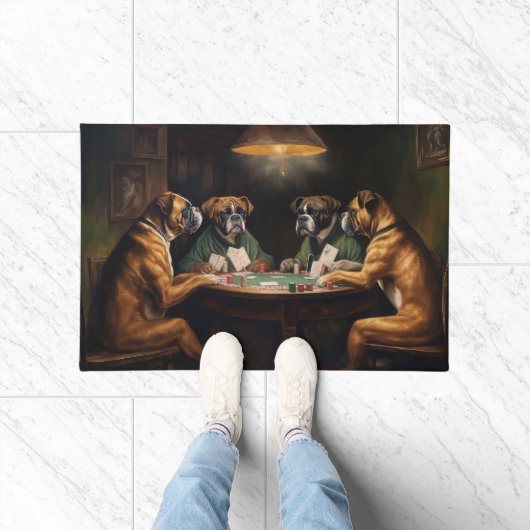 Paillasson Chiens de boxe jouant Poker Art (Intérieur)