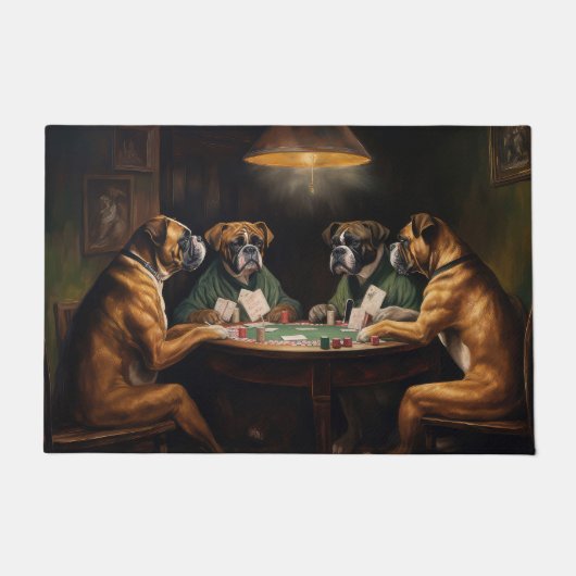 Paillasson Chiens de boxe jouant Poker Art (Devant)
