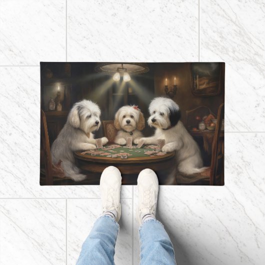 Paillasson Chiens De Coton De Tulear Jouant Poker Art (Intérieur)
