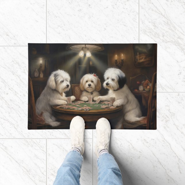 Paillasson Chiens De Coton De Tulear Jouant Poker Art (Intérieur)