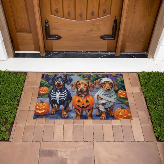 Paillasson Chiens de Dachshund Trick-or-Treating en Halloween (De plein air)