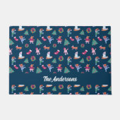 Paillasson Chiens de fête Patinage sur glace Motif bleu foncé (Devant)