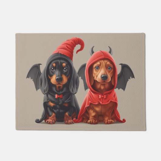Paillasson Chiens de Halloween Dachshund Devil Bat (Devant)