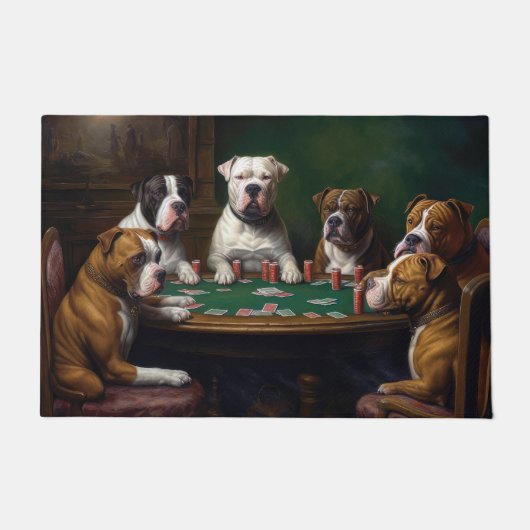 Paillasson Chiens du Staffordshire américain jouant au Poker  (Devant)