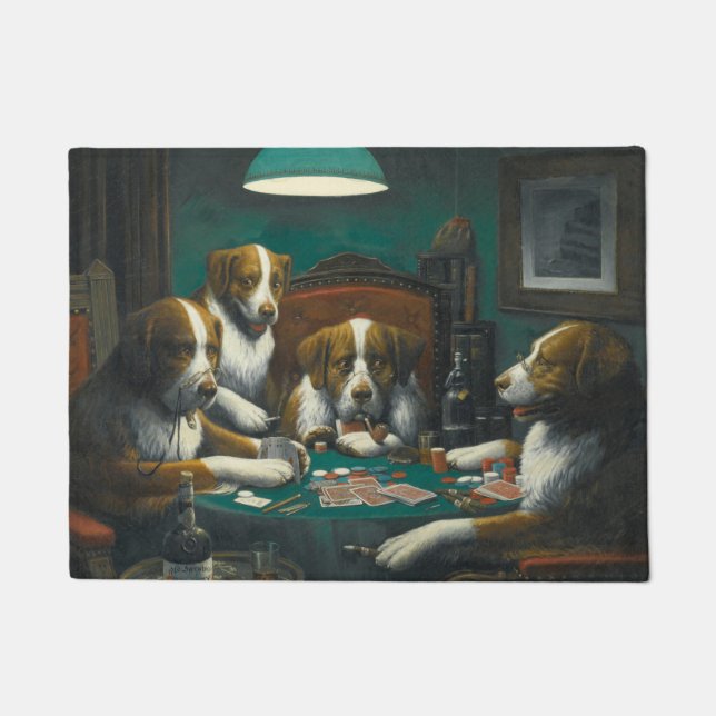 Paillasson Chiens jouant au poker (jeu de carte animale) (Devant)
