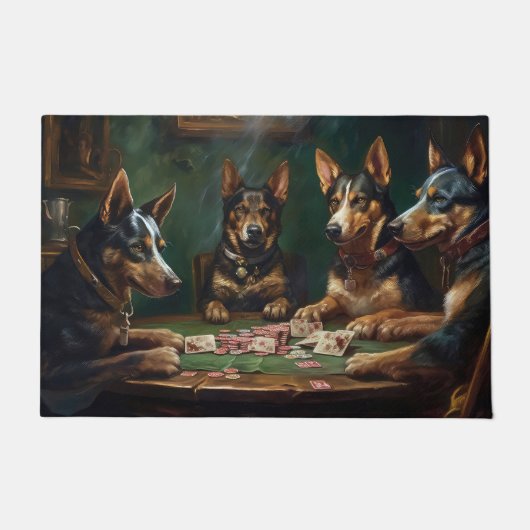 Paillasson Chiens Kelpie australiens jouant au Poker Art (Devant)