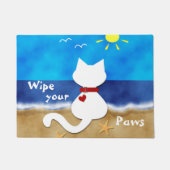 Paillasson Chiffon blanc mignon de thème de plage de chat (Devant)