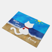 Paillasson Chiffon blanc mignon de thème de plage de chat (Incliné)
