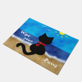 Paillasson Chiffon mignon de thème de plage de chat noir (Incliné)