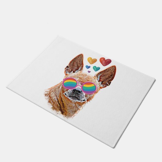 Paillasson Chihuahua Chien avec Coeurs Saint Valentin Jeter P (Incliné)