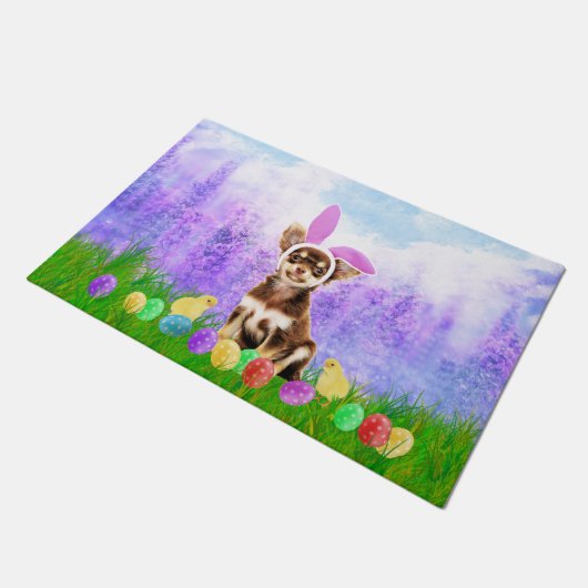 Paillasson Chihuahua Chien avec oeufs de Pâques Poussins lapi (Incliné)