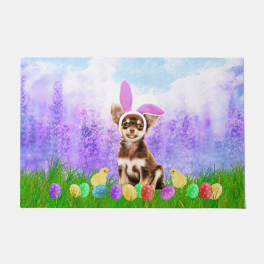 Paillasson Chihuahua Chien avec oeufs de Pâques Poussins lapi (Devant)
