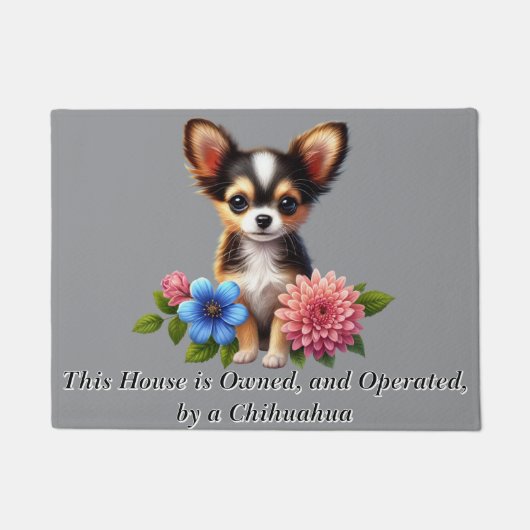 Paillasson Chihuahua Chiuppy avec fleurs décoratives (Devant)