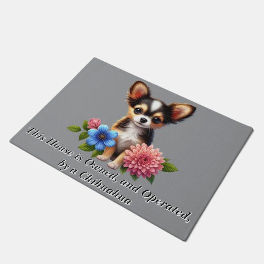 Paillasson Chihuahua Chiuppy avec fleurs décoratives (Incliné)