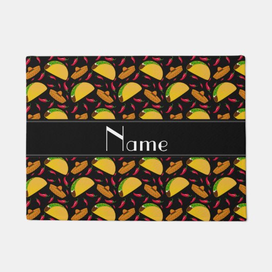 Paillasson Chilis noirs nommés personnalisés de sombreros de (Devant)