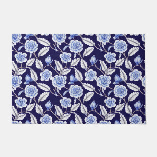 Paillasson Chinoiserie Delft Blue Floral Porcelaine Motif