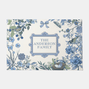 Paillasson Chinoiserie florale de nature bleue
