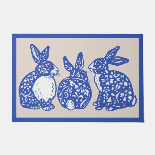 Paillasson Chinoiserie Rabbit Bleu Blanc Bunny Dedham Delft (Devant)