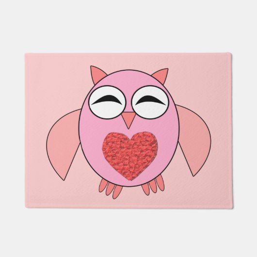 Paillasson Chouette de coeur rose Mat de porte (Devant)