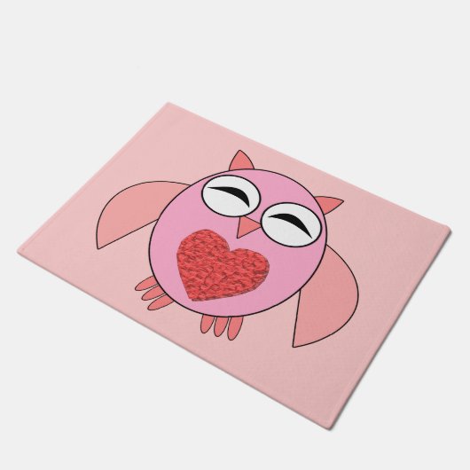 Paillasson Chouette de coeur rose Mat de porte (Incliné)
