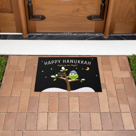 Paillasson Chouette d'Hanoukka et Menorah illuminent la nuit