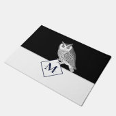Paillasson Chouette grise monogramme nom bleu (Incliné)